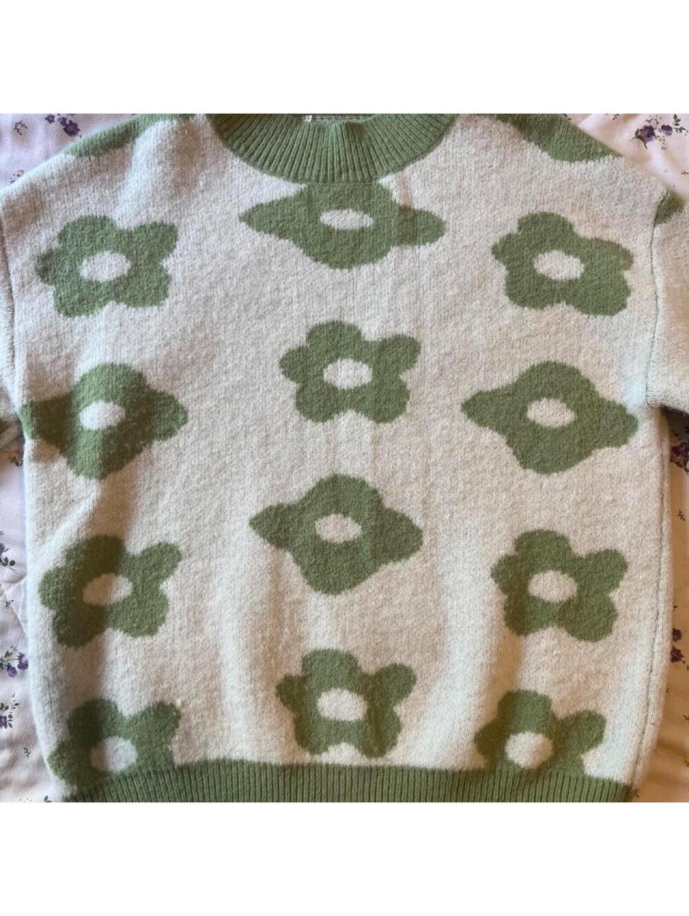 Green and white floral aesthetic sweater
